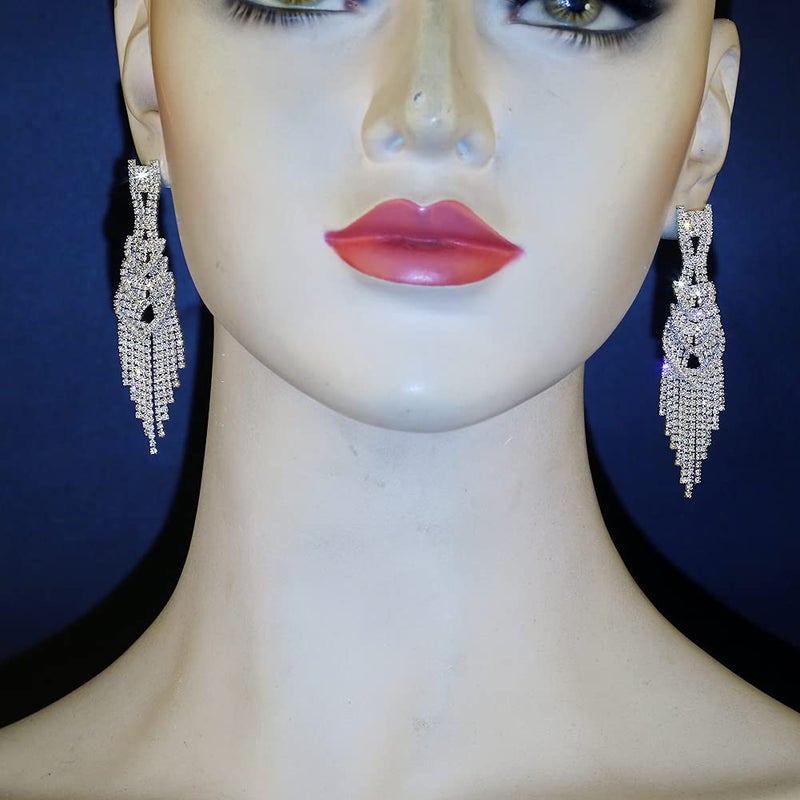 CHRAN Silver Teardrop Crystal Long Tassels Dangle Earrings Sparkling Rhinestone Ladies Gifts - Image 3